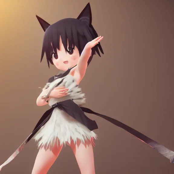 Image similar to 3D render of a cute anime boy with cat ears and tail wearing a skirt, fantasy artwork, fluffy, mid-shot, award winning, hyper detailed, very very very beautiful, studio lighting, artstation, unreal engine, unreal 5, 4k, octane renderer