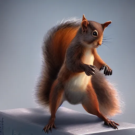 Prompt: terrorist squirrel, genetically mutated squirrel, cute, evil, smooth, sharp focus, matte painting, artstation