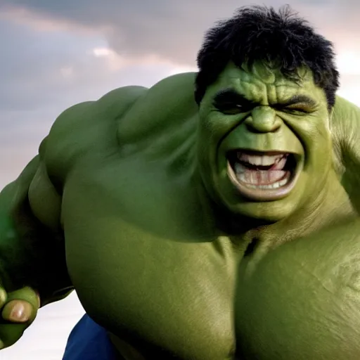 Image similar to Harvey Price as The Hulk, cinematic, photorealistic, movie still, 8k