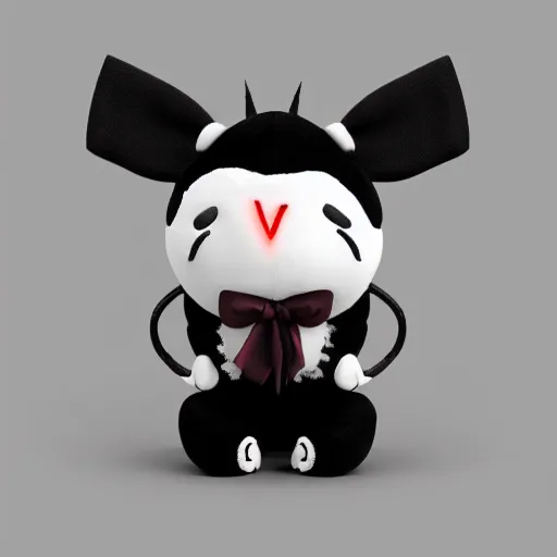 Image similar to cute fumo chibi plush imp, black and white with hearts, hawaiian shirt, soft shadow, vray