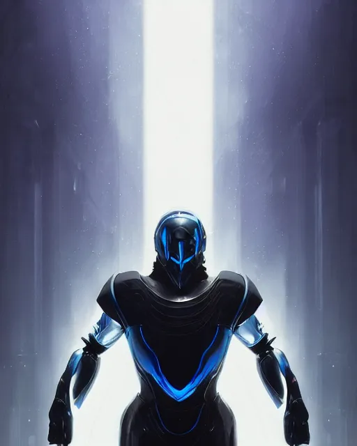 Image similar to character concept of iridescent sinewy smooth muscular male sleek glossy indigo black pearlescent onyx tron armor with smooth black featureless helmet, by greg rutkowski, mark brookes, jim burns, tom bagshaw, magali villeneuve, trending on artstation