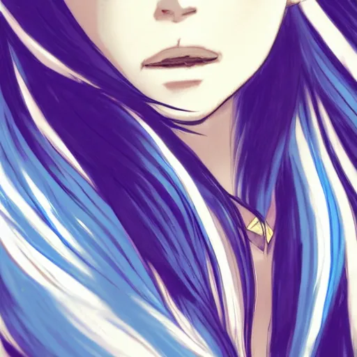 Image similar to side profile of rimuru tempest with sky blue hair, long hair, sharp face, gold eyes, high collar, black jacket | shiny, highly detailed, rain, professional digital painting, concept art, award - winning photography, cinematic, wlop | art by pixiv art, yoshitaka amano, junji ito