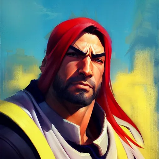 Image similar to Greg Manchess portrait painting of Ken Masters as Overwatch character, medium shot, asymmetrical, profile picture, Organic Painting, sunny day, Matte Painting, bold shapes, hard edges, street art, trending on artstation, by Huang Guangjian and Gil Elvgren and Sachin Teng