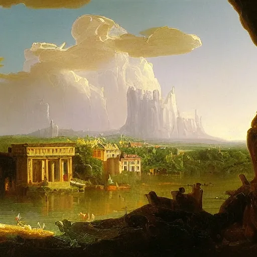 Prompt: Umeå city, oil painting by Thomas Cole