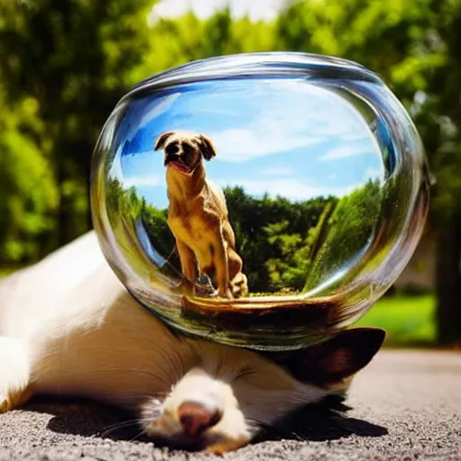 Prompt: a pets selfie living in a fish bowl