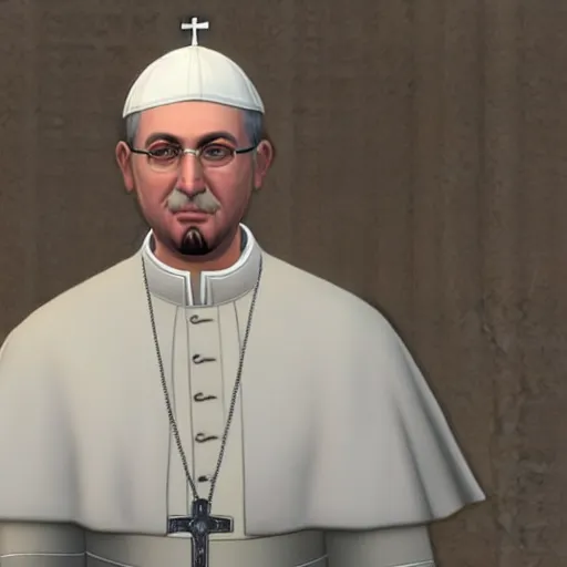 Image similar to The pope being confused in sims 4, gameplay footage