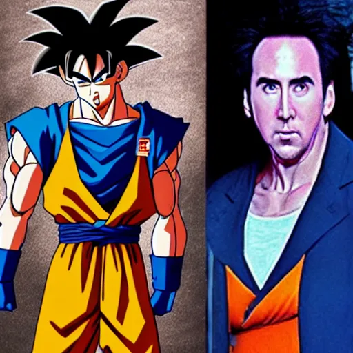 Prompt: goku from dragon ball z with nick cage's face