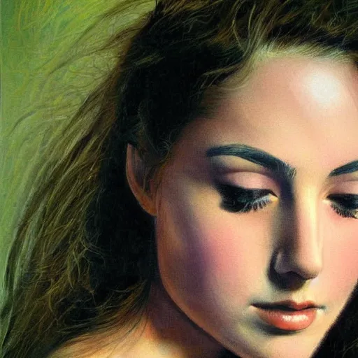 Image similar to portrait of a beautiful young woman by deodato, mike, highly detailed, elegant, sophisticated, mesmerizing