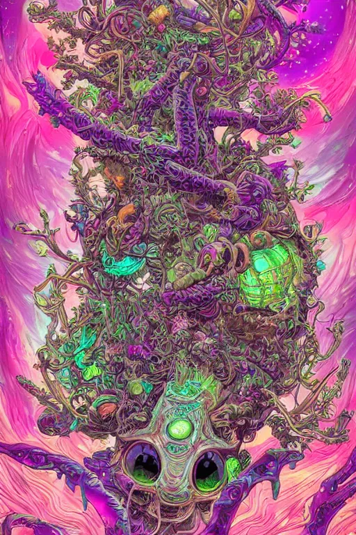 Image similar to creature sushi roots cactus elemental flush of force nature micro world fluo light deepdream a wild amazing steampunk baroque ancient alien creature, intricate detail, colorful digital painting that looks like it is from borderlands and by feng zhu and loish and laurie greasley, victo ngai, andreas rocha, john harris