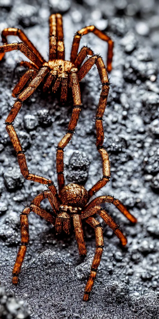 Image similar to professional photo shot of an alien spider made of silica crystal spikes, melted with rocks in the background, microscopic picture, grimy, gritty, trending on artstation, award winning, close shot, by aleks labuda and barry webb