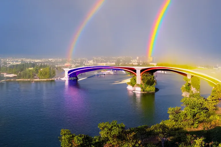 Prompt: Rainbow bridge leads through the horizon, landscape, trending on artstation