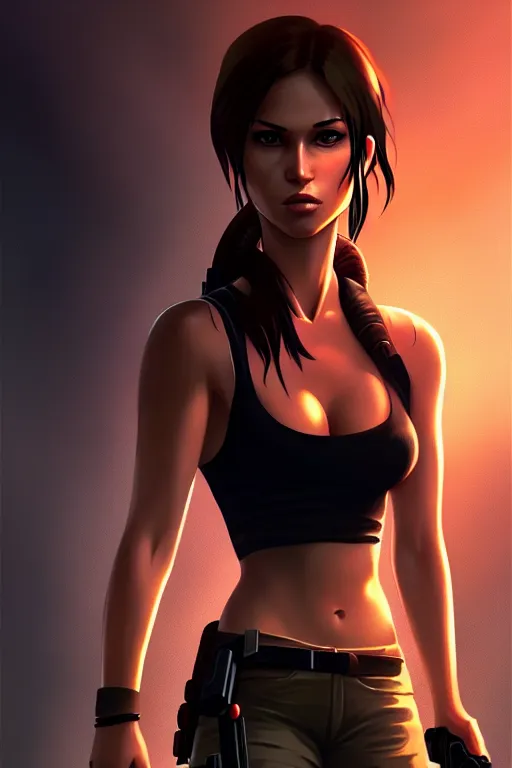 Image similar to lara croft portrait artwork by ilya kuvshinov, autumn natural lights