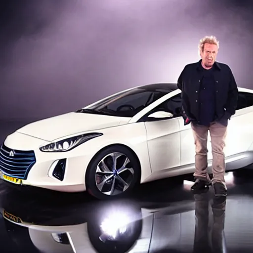 Image similar to Still from Jeremy Clarkson with the Hyundai n vision 74 on Top Gear, Studio lighting, television, 4k, canon EOS C300, f1.8