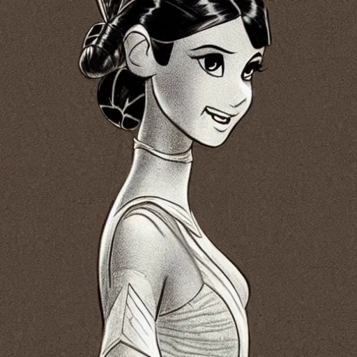 Image similar to milt kahl pencil sketch of victoria justice as princess leia