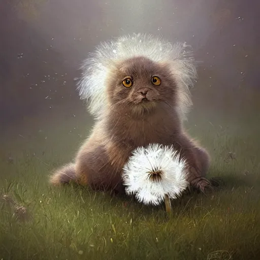 Prompt: the dandelion with the big cute eyes looks so cute. detailed digital art by greg rutkowski, thomas kinkade and keith parkinson, artstation, cgsociety, 8 k, hd