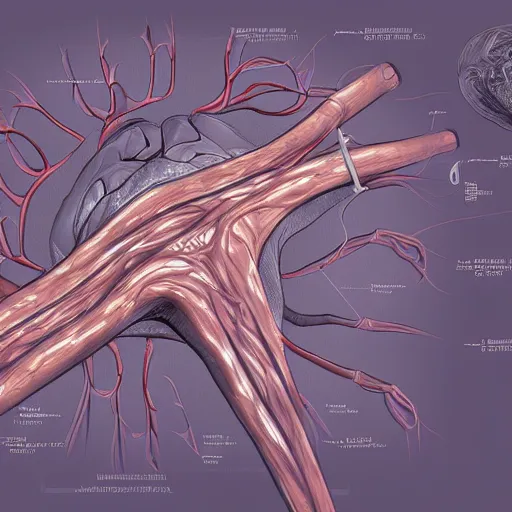 Image similar to how the nervous system works, sketch, medical drawing with annotations, digital Painting, artstation, ultradetailed