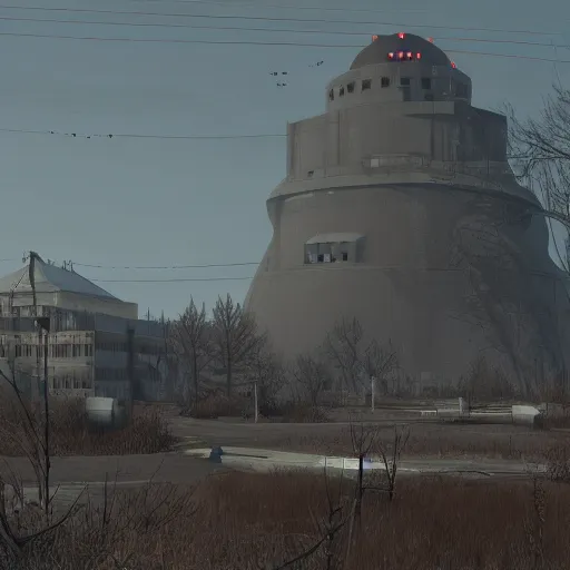 Image similar to the citadel from half life by simon stalenhag, 4 k, hdr, tonemapping