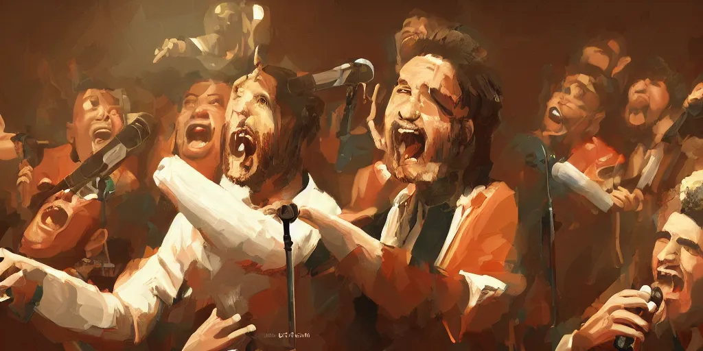 Image similar to a highly detailed digital painting of a king singing karaoke, artstation