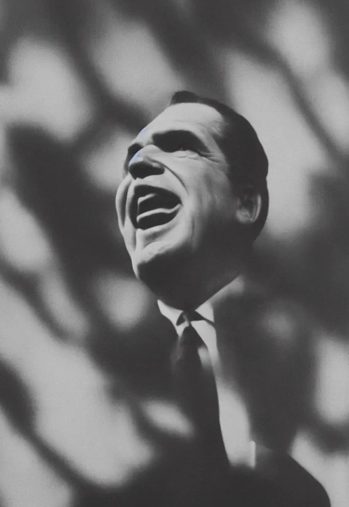 Image similar to portrait of richard nixon as god flying in the air, by charlotte grimm, natural light, detailed face, canon eos c 3 0 0, ƒ 1. 8, 3 5 mm, 8 k, medium - format print