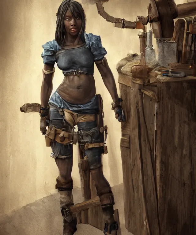 Image similar to the introverted female half - keplie blacksmith. her body is one half human - one half taking after her non - human ancestor. trending on artstation deviantart pinterest hyper detailed photorealistic hd 8 k post - processing high resolution