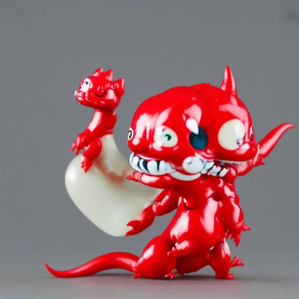 Prompt: a small, glossy, red blank, cute!!!!!!, chibi kaiju japanese sofubi, promo shot