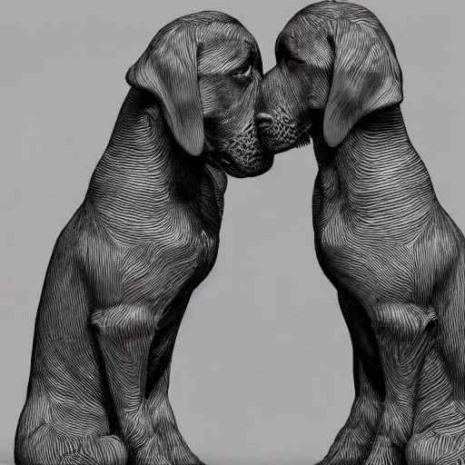 Prompt: [ two dogs caressing each other ]!!!, trending on artstation, digital art, polycount, intricately detailed