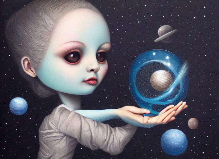 Prompt: a universe contained in a single drop of water, an ultrafine detailed painting by mark ryden, trending on deviantart, pop surrealism, whimsical, lowbrow, grotesque