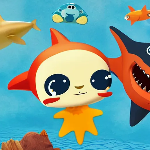 Image similar to peso from octonauts swimming away from a shark