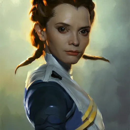 Image similar to greg manchess portrait painting of leia organa as overwatch character, medium shot, asymmetrical, profile picture, organic painting, sunny day, matte painting, bold shapes, hard edges, street art, trending on artstation, by huang guangjian and gil elvgren and sachin teng