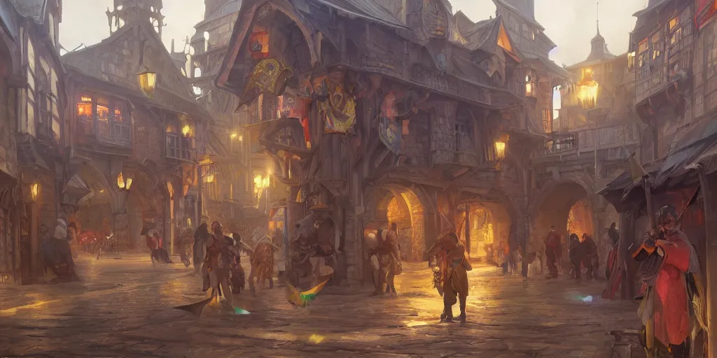 Image similar to empty medieval port town marketplace pokemon sword and sheild, bright future, colorful, social realism, highly detailed, digital painting, artstation, concept art, matte, sharp focus, illustration, art by artgerm and greg rutkowski and alphonse mucha