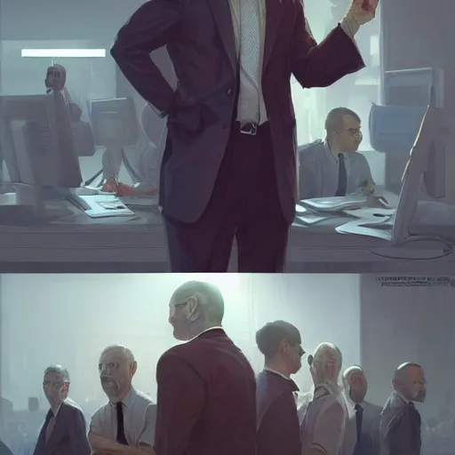 Image similar to an office boss is getting an employee fired, someone lost job, highly detailed,, artstation hd, deviantart, by madgwick,, greg rutkowski