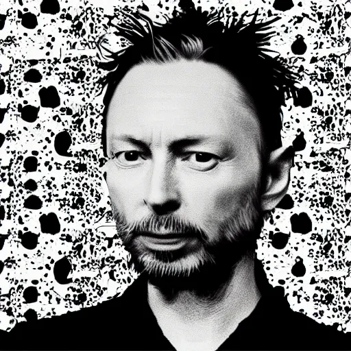 Image similar to thom yorke's face, whimsical repeating wallpaper pattern