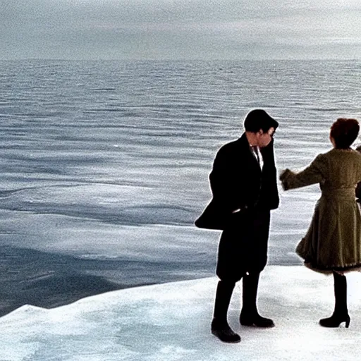 Prompt: a still from titanic hitting the iceberg from wes andersons movie