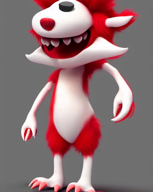 Image similar to 3 d render of completely red hairy friendly antropomorphic cartoony creature wearing white ray - ban shades, full body, simple, smiling with no nose, cute, white background, unreal engine 5 hdr