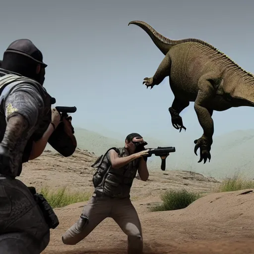 Prompt: dinosaurs getting flashbanged in CSGO