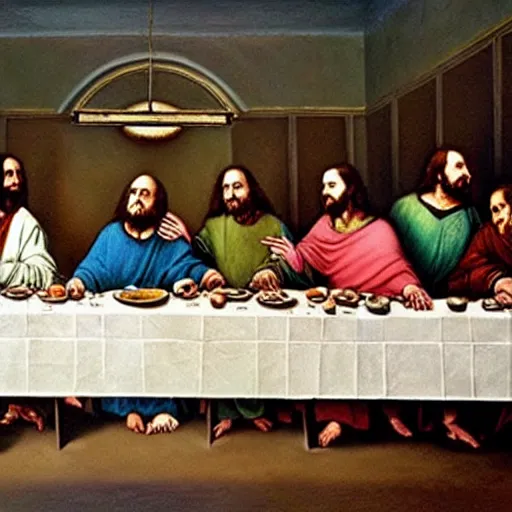 Image similar to Danny DeVito as Jesus in the last supper