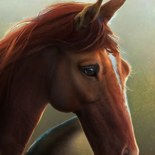 Image similar to emma stone as a horse, au naturel, hyper detailed, digital art, trending in artstation, cinematic lighting, studio quality, smooth render, unreal engine 5 rendered, octane rendered, art style by klimt and nixeu and ian sprigger and wlop and krenz cushart.