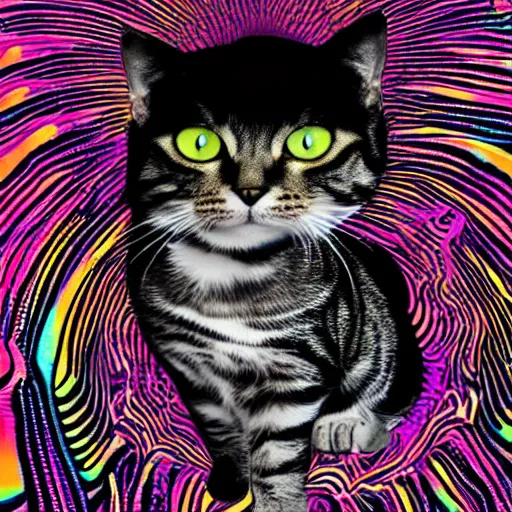 Prompt: Tabby cat acidwave