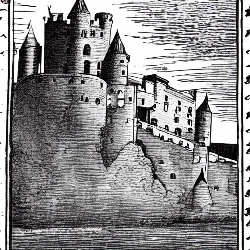 Prompt: Illustration of a medieval floating castle