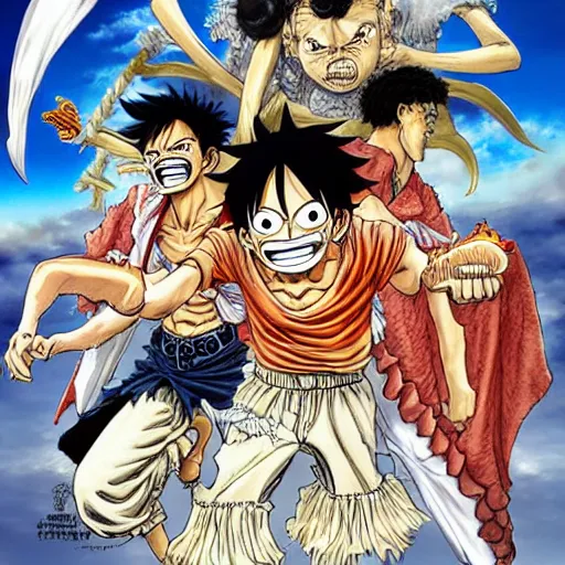 Image similar to [ luffy mustache ] ( by kim jung gi ) ( by george morikawa ) ( by kentaro miura ) ( by eiichiro oda )