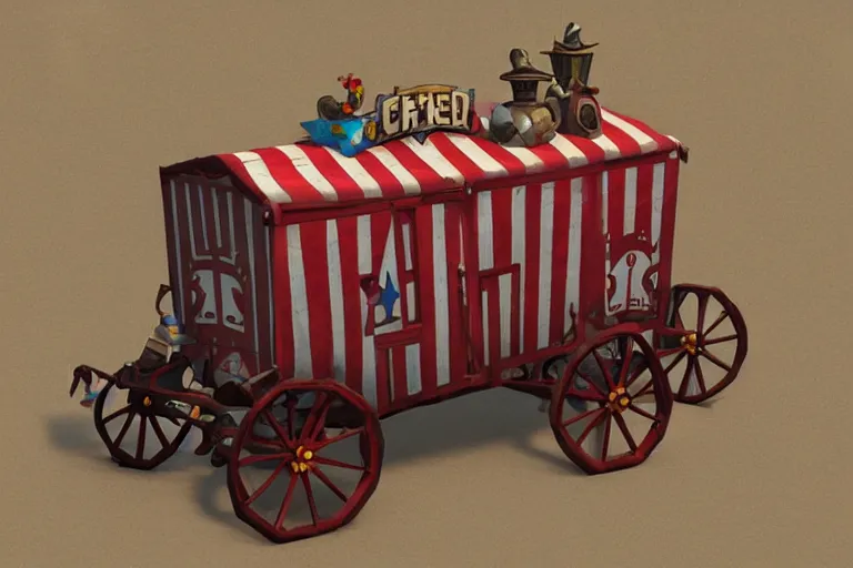 Image similar to 3d sculpt of a circus wagon, artstaton, League of Legends, red dead redemption2, digital illustration