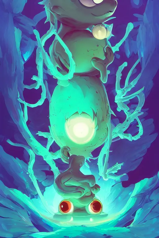 Image similar to smurf ghost creature animal sushi cristal very big eye roots cactus elemental flush of force nature micro world fluo fishscale, behance hd by jesper ejsing, by rhads, makoto shinkai and lois van baarle, ilya kuvshinov, rossdraws radiating a glowing aura global illumination ray tracing hdr