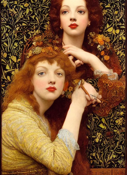 Prompt: masterpiece of intricately detailed preraphaelite photography portrait face hybrid of judy garland and a hybrid of shelley duvall and ingrid bergman, sat down in train aile, inside a beautiful underwater train to atlantis, betty page fringe, medieval dress yellow ochre, by william morris ford madox brown william powell frith frederic leighton john william waterhouse hildebrandt
