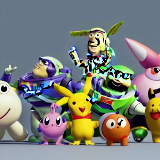 Prompt: toy story characters as pokemon, high resolution 3d render