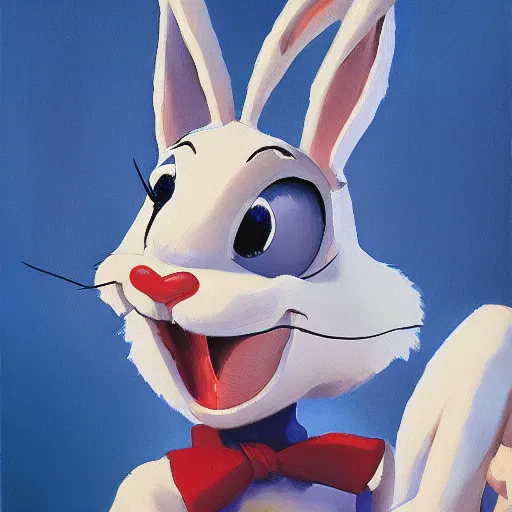 Image similar to an oil painting of bugs bunny by craig mullins ; anatomically correct