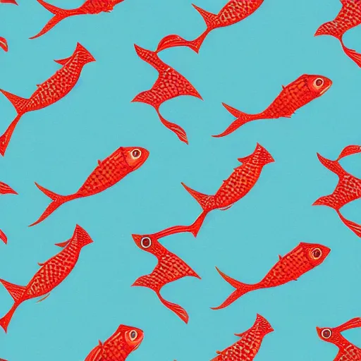 Prompt: red fish pattern wallpaper
