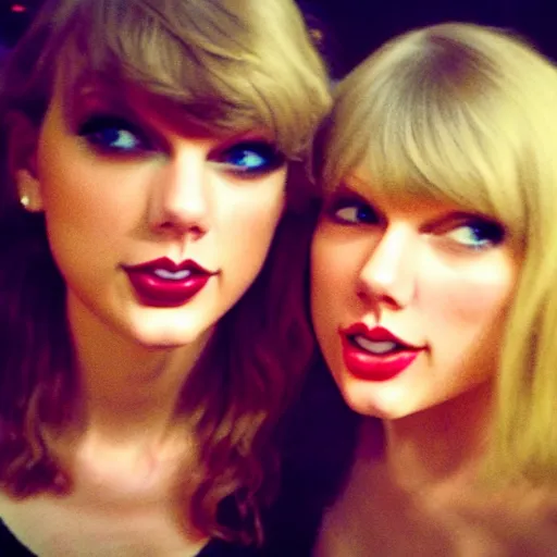 Image similar to a selfie of taylor swift and taylor swift, medium shot, detailed eyes,