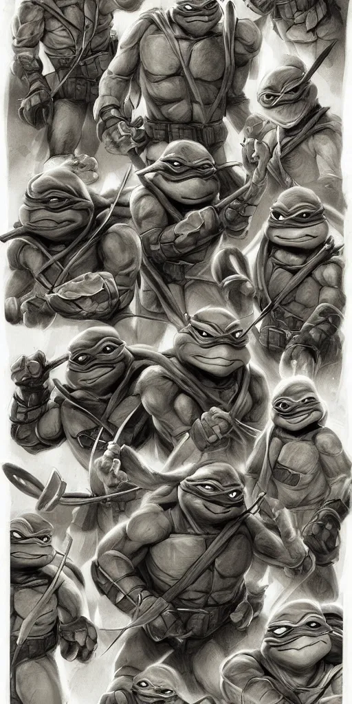 Image similar to Teenage mutant ninja turtle character concept art by carlos huante