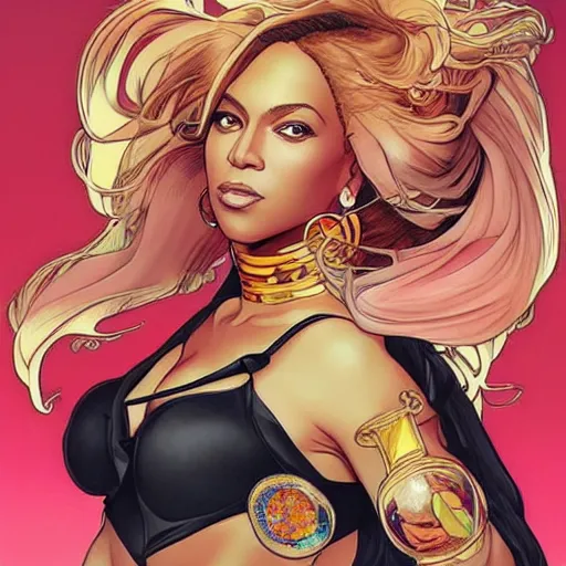 Prompt: beyonce perfect coloring, low saturation, epic composition, masterpiece, bold complimentary colors. stunning masterfully illustrated by artgerm, range murata, alphonse mucha, katsuhiro otomo