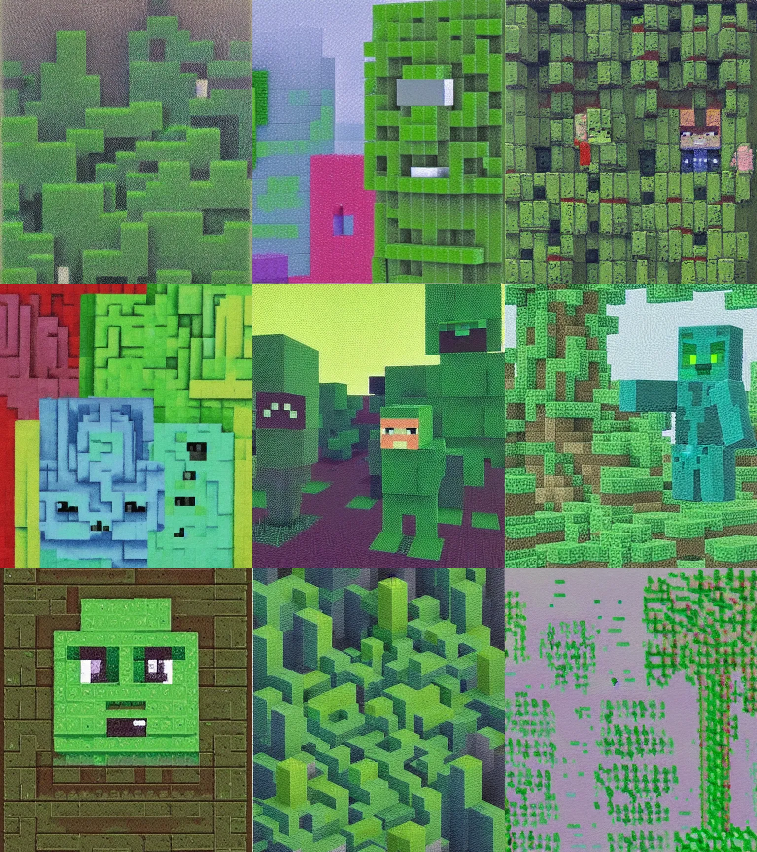 Prompt: a portrait of a minecraft creeper mob, green blocky monster, impressionist painting, claude monet, pale pastel colours, dreamy hazy